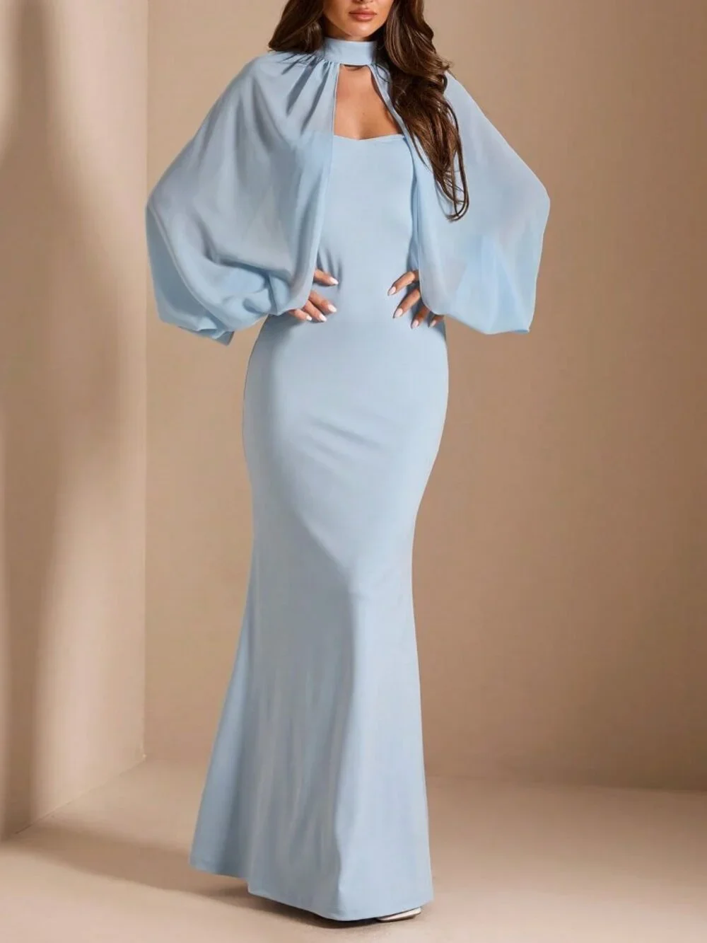 Blue Elegant Women's Slim Fit Mermaid Long Dress
